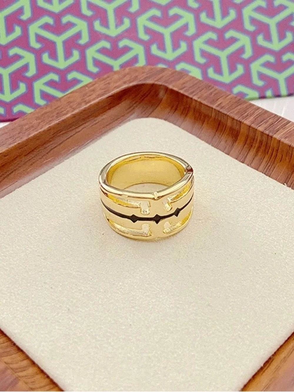 Tory Burch Gold Logo Wide Band Ring